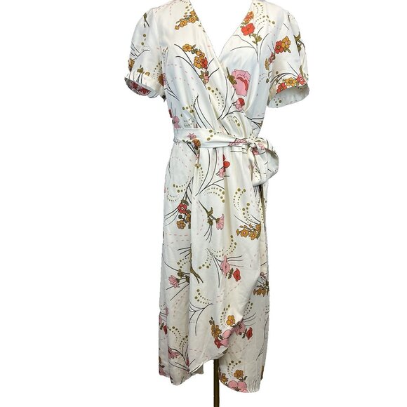 ModCloth Faux Wrap Dress Size Large "Poetic Presence" Fall Floral Colors Retro - Picture 1 of 10